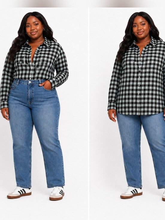 H&M Tops - Plus Size H&M Black and Mint Green Check Button-Down Shirt Size 26